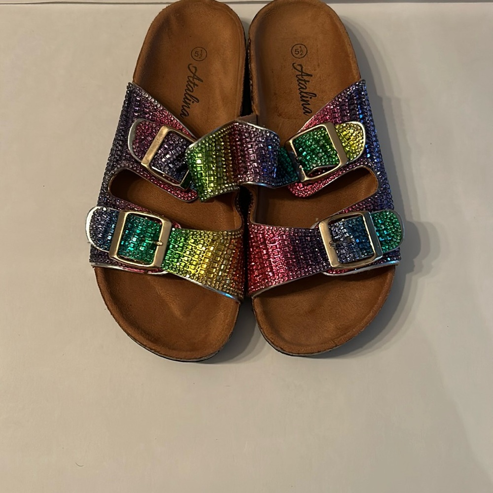 Girls Atalina multi-colored rainbow rhinestone sandals